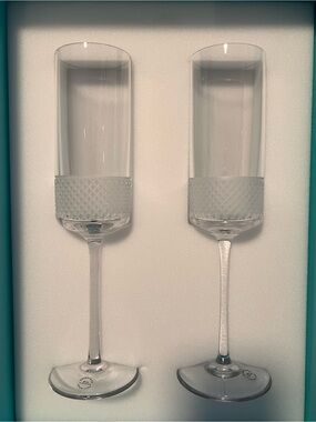 Tiffany & Co. Clear Diamond Point Crystal Champagne Flutes